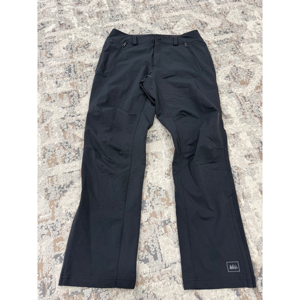 REI Co-op Mens Black Softshell Hiking Pants 34W x 32L Articulated Knees 815994